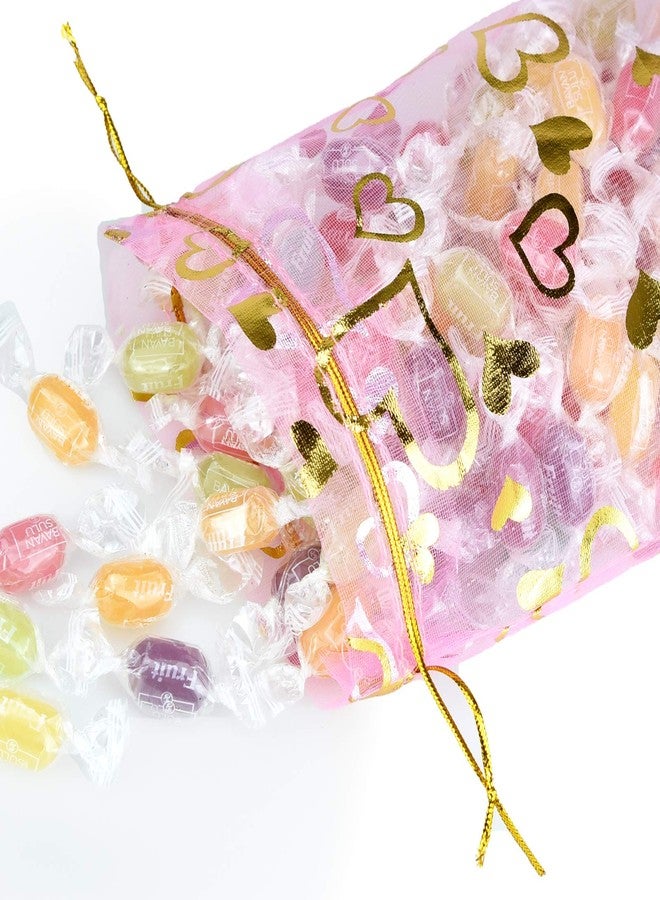 Bskifnn 50PCS Heart Printed Organza Bags Gift Jewelry Candy Bags for Wedding Valentine's Day Mother's Day Party Christmas (Pink, 5×7inch) - Image 4