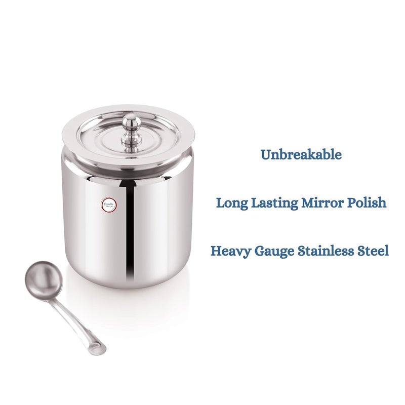 Opullo Mothers Choice Stainless Steel Ghee Pot with Spoon Stainless Steel Oil Containers for Kitchen Oil Containers for Kitchen Steel Mirror Polish Ghee Container with Spoon 500 Ml - Image 4
