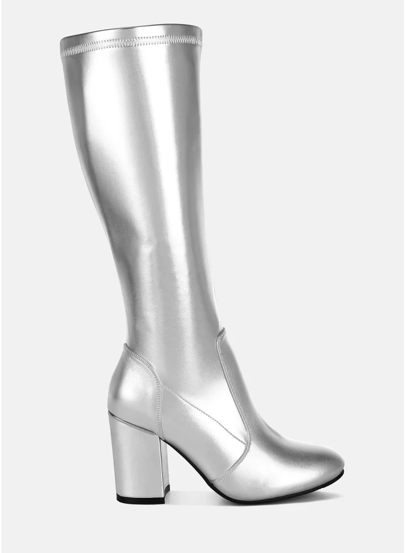 Metallic Pleather Long Boots in Silver