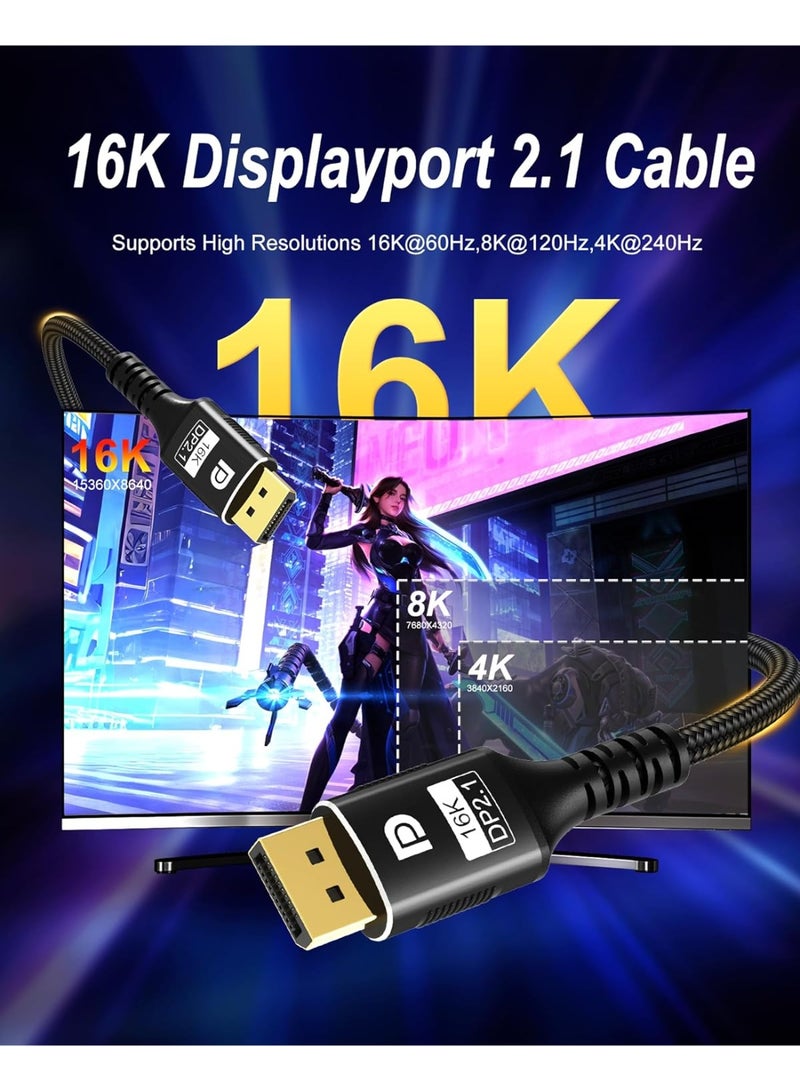 igeekwell 80Gbps DisplayPort Cable 2.1 6.6FT, DP 2.1 Cable [16K@60Hz,8K@120Hz,4K@240Hz] Support HDR10, DSC1.2a, G-Sync, FreeSync, Braided Display Port Cord Compatible with Gaming Monitor, TV, Graphics,(2M,2PACK) - Image 4