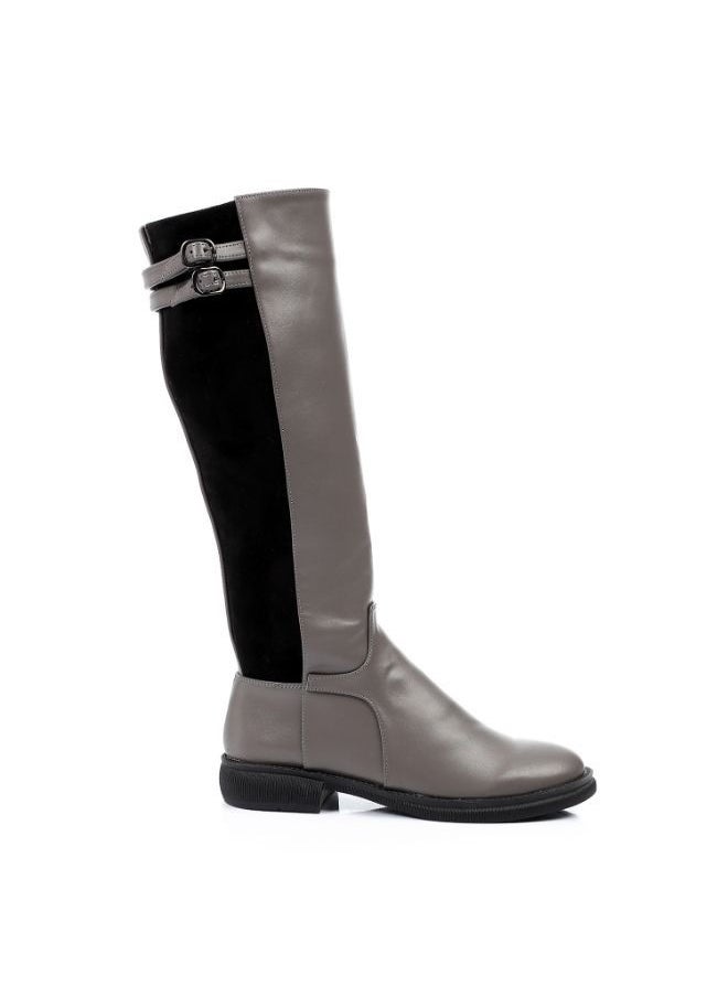 Mr.joe Leather & Suede Grey & Black Knee High Boots  - Image 2
