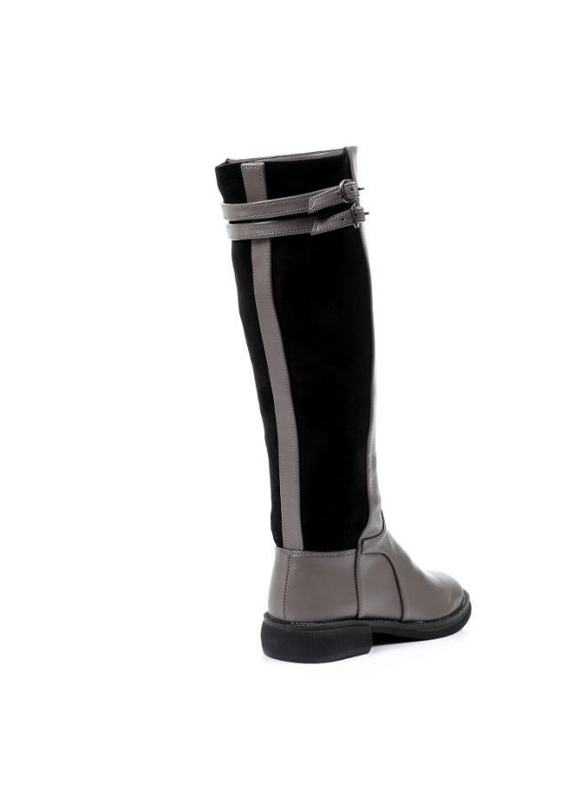 Mr.joe Leather & Suede Grey & Black Knee High Boots  - Image 3
