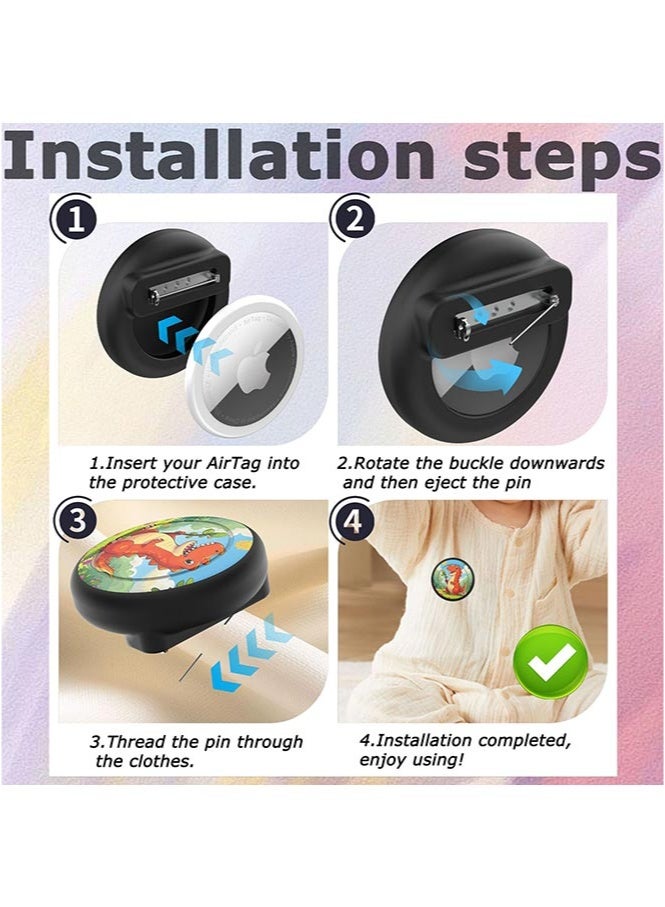 إتش إل تيك حامل Apple AirTag للأطفال من قطعتين - جراب سيليكون مزود بدبابيس أمان، جراب AirTag للأطفال وكبار السن، مخفي داخل الملابس أو الأحذية أو حقائب الظهر (أسود + وَرْدِيّ) - Image 2