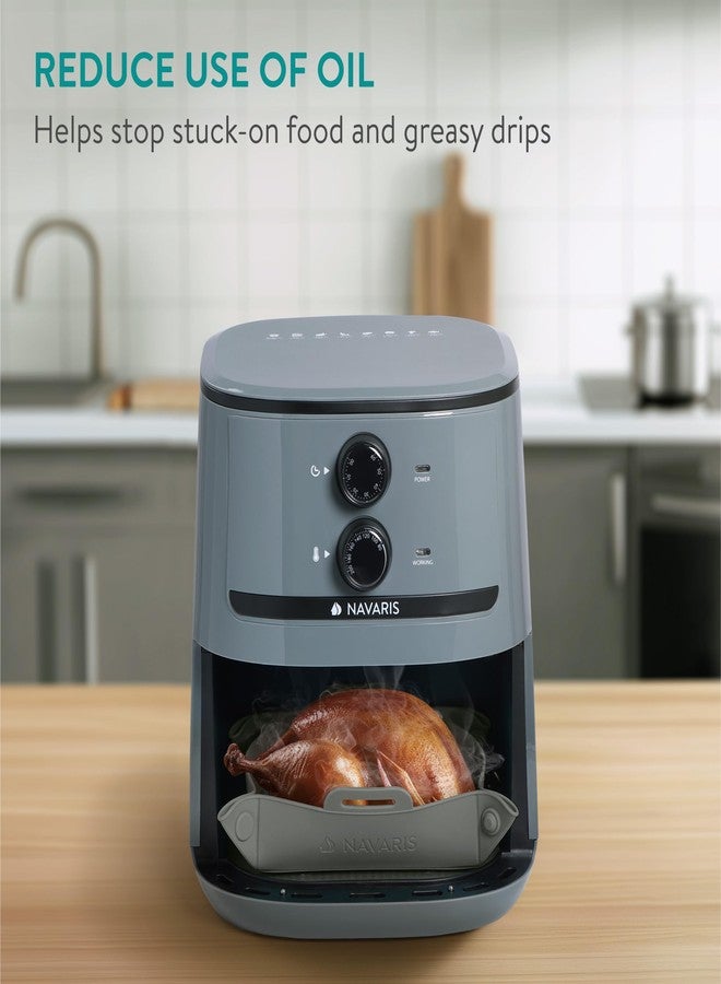 Navaris Silicone Air Fryer Liners (Set of 2) - Reusable Liner with Foldable Design 25cm x 28.2cm (9.8" x 11.1") - Basket Tray Mat - Dishwasher Safe - Grey - Image 5