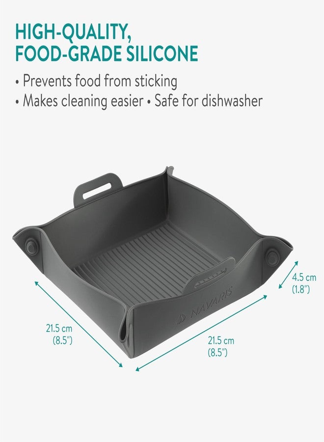 Navaris Silicone Air Fryer Liners (Set of 2) - Reusable Liner with Foldable Design 25cm x 28.2cm (9.8" x 11.1") - Basket Tray Mat - Dishwasher Safe - Grey - Image 4