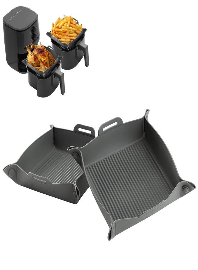 Navaris Silicone Air Fryer Liners (Set of 2) - Reusable Liner with Foldable Design 25cm x 28.2cm (9.8" x 11.1") - Basket Tray Mat - Dishwasher Safe - Grey - Image 1