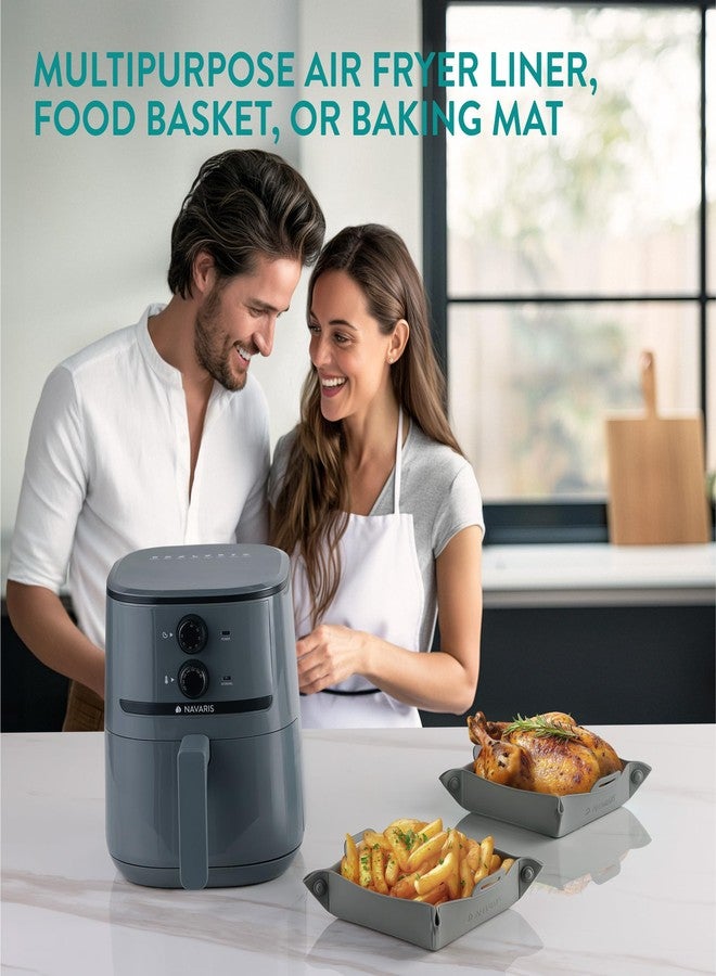 Navaris Silicone Air Fryer Liners (Set of 2) - Reusable Liner with Foldable Design 25cm x 28.2cm (9.8" x 11.1") - Basket Tray Mat - Dishwasher Safe - Grey - Image 2