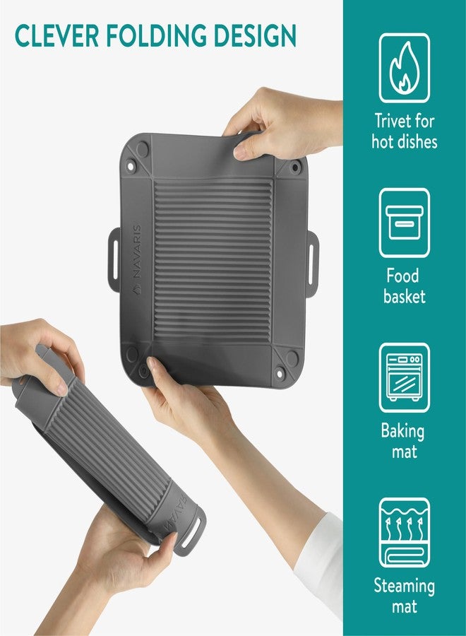 Navaris Silicone Air Fryer Liners (Set of 2) - Reusable Liner with Foldable Design 25cm x 28.2cm (9.8" x 11.1") - Basket Tray Mat - Dishwasher Safe - Grey - Image 3