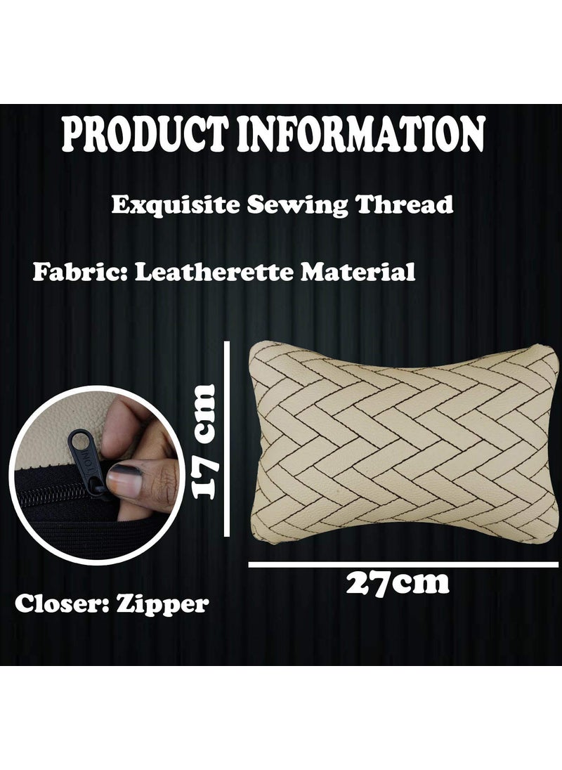 Adroitz Shoolin Beige Neck Rest Soft Cushion in Leatherette Material ZigZag Design for Car_389  - Image 2