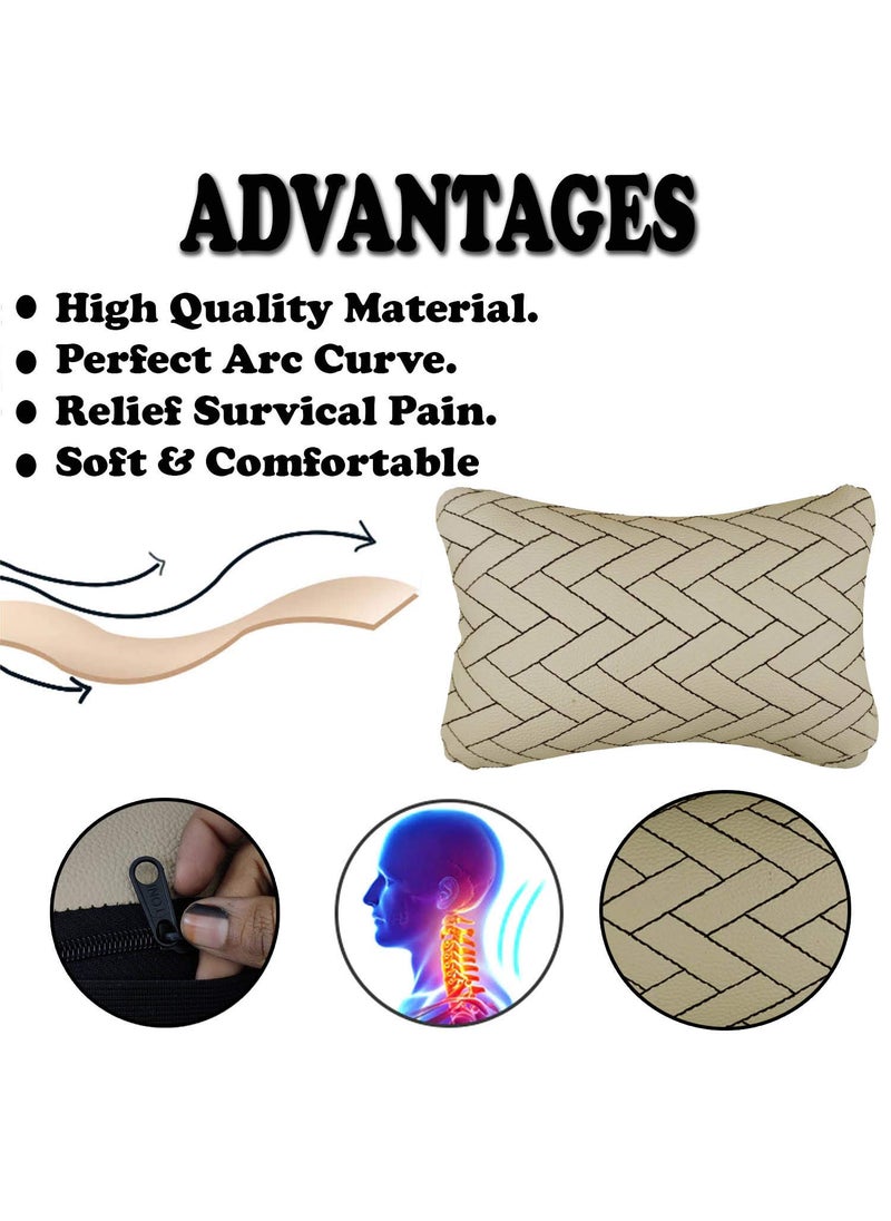 Adroitz Shoolin Beige Neck Rest Soft Cushion in Leatherette Material ZigZag Design for Car_389  - Image 3