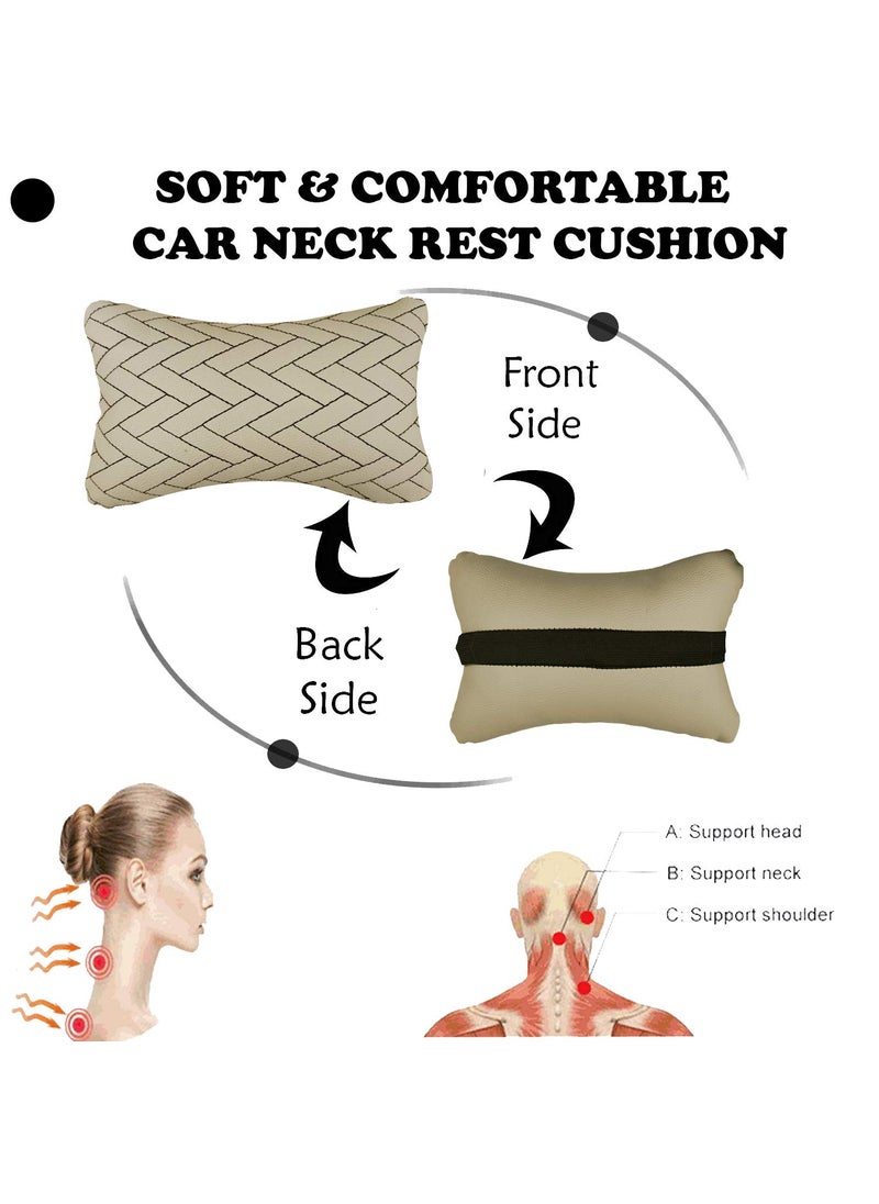 Adroitz Shoolin Beige Neck Rest Soft Cushion in Leatherette Material ZigZag Design for Car_389  - Image 4