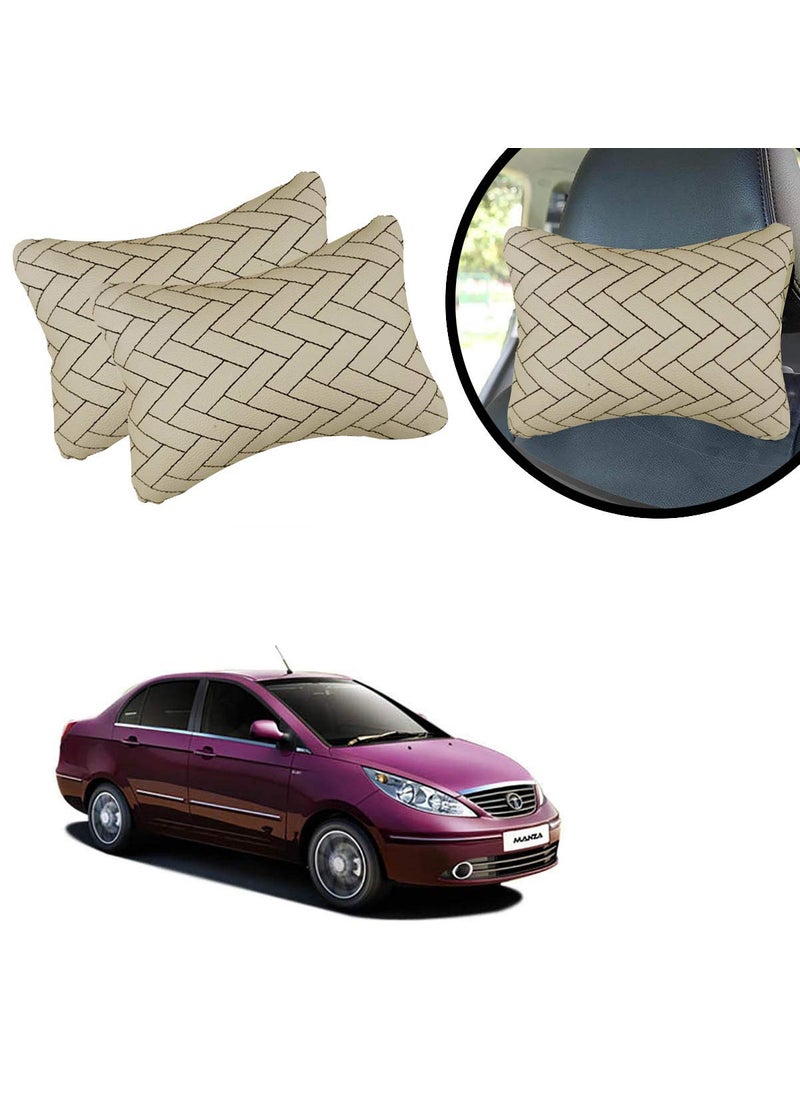 Adroitz Shoolin Beige Neck Rest Soft Cushion in Leatherette Material ZigZag Design for Car_389  - Image 1