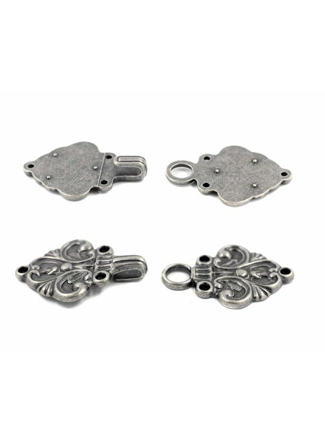Bezelry Fleur De Lis Hook and Eye Cloak Clasp Fasteners Pack of 4 Pairs 70mm x 26mm Fastened. 70mm x 26mm Gray Silver MTN1147 - Image 3