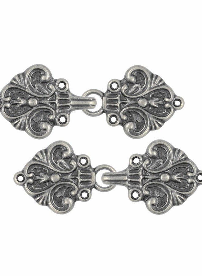 Bezelry Fleur De Lis Hook and Eye Cloak Clasp Fasteners Pack of 4 Pairs 70mm x 26mm Fastened. 70mm x 26mm Gray Silver MTN1147 - Image 4
