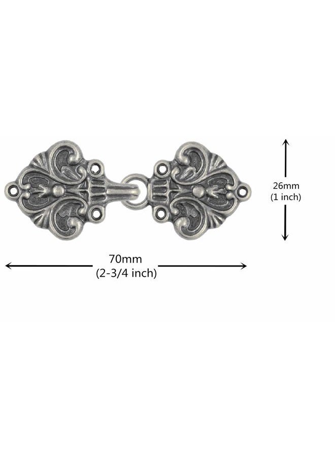 Bezelry Fleur De Lis Hook and Eye Cloak Clasp Fasteners Pack of 4 Pairs 70mm x 26mm Fastened. 70mm x 26mm Gray Silver MTN1147 - Image 2