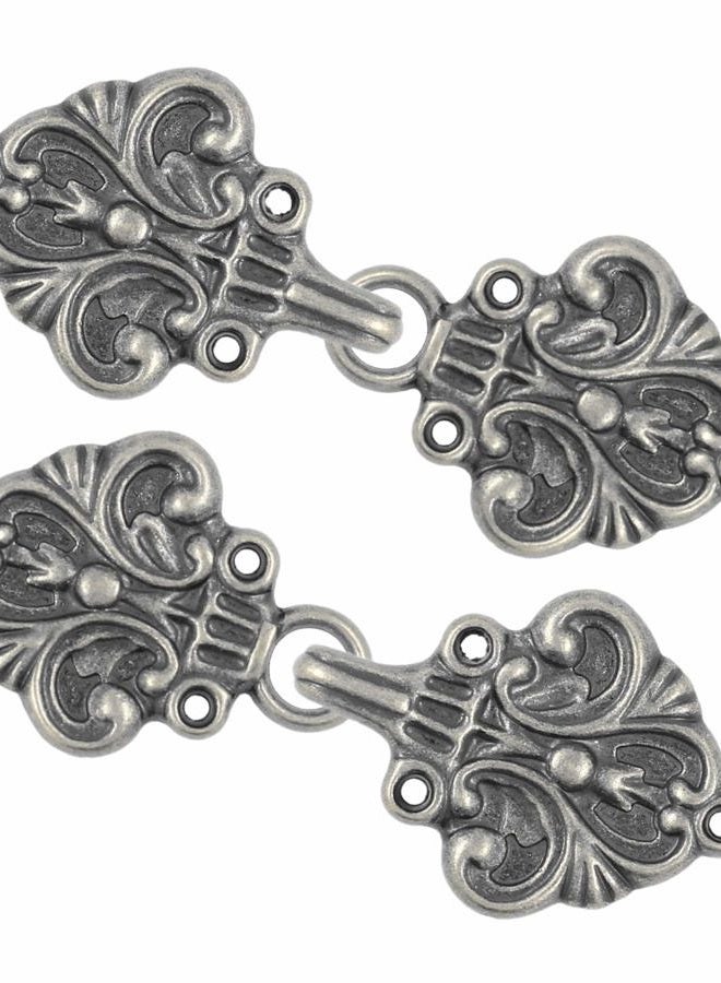 Bezelry Fleur De Lis Hook and Eye Cloak Clasp Fasteners Pack of 4 Pairs 70mm x 26mm Fastened. 70mm x 26mm Gray Silver MTN1147 - Image 1