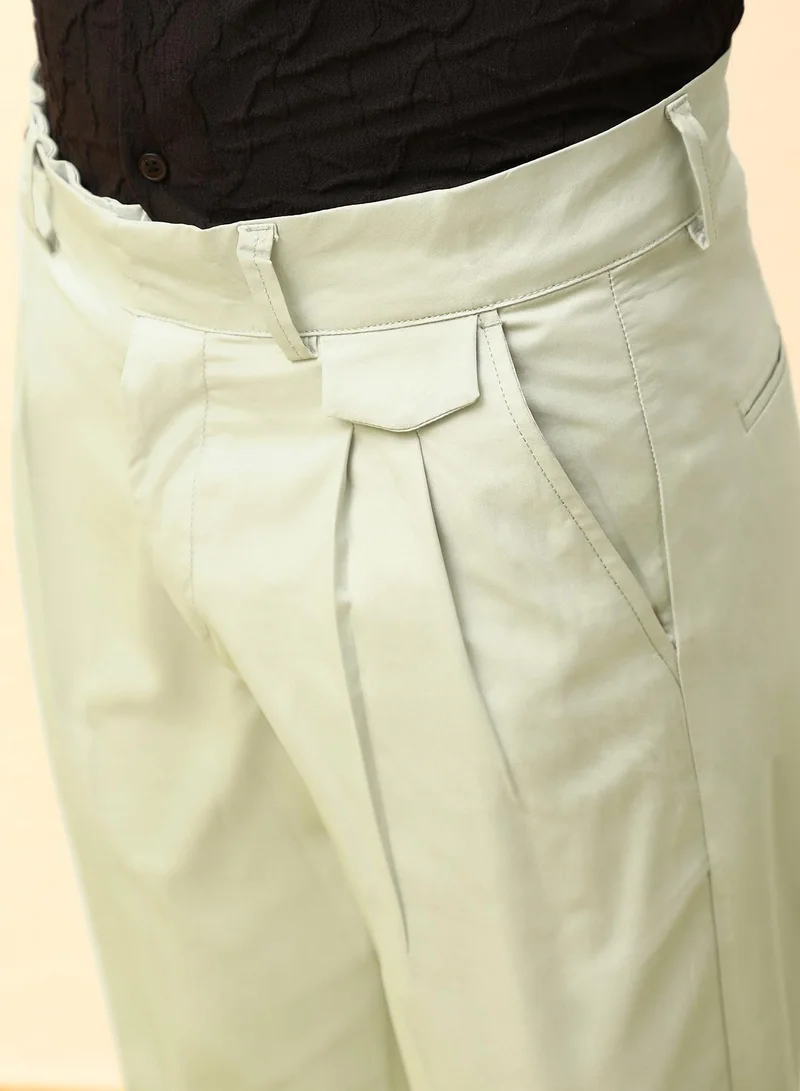 Campus Sutra Men's Pale Green Solid Tailored Trousers