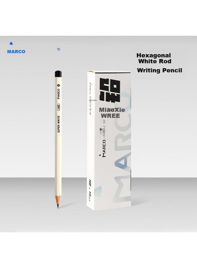 Marco Hexagonal Small White Pencils Hb, 15 Pieces, For Students' Exams, Writing, Art Sketching, Drawing, Wooden Pencils - Image 1