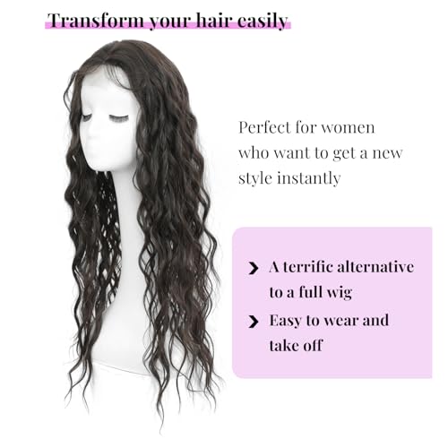 Molefi Curly Hair Topper 26inch Long Wavy Hair Toppers with Bangs for Women Synthetic Wiglets Hairpieces for Adding Volume Dark Brown - Image 3