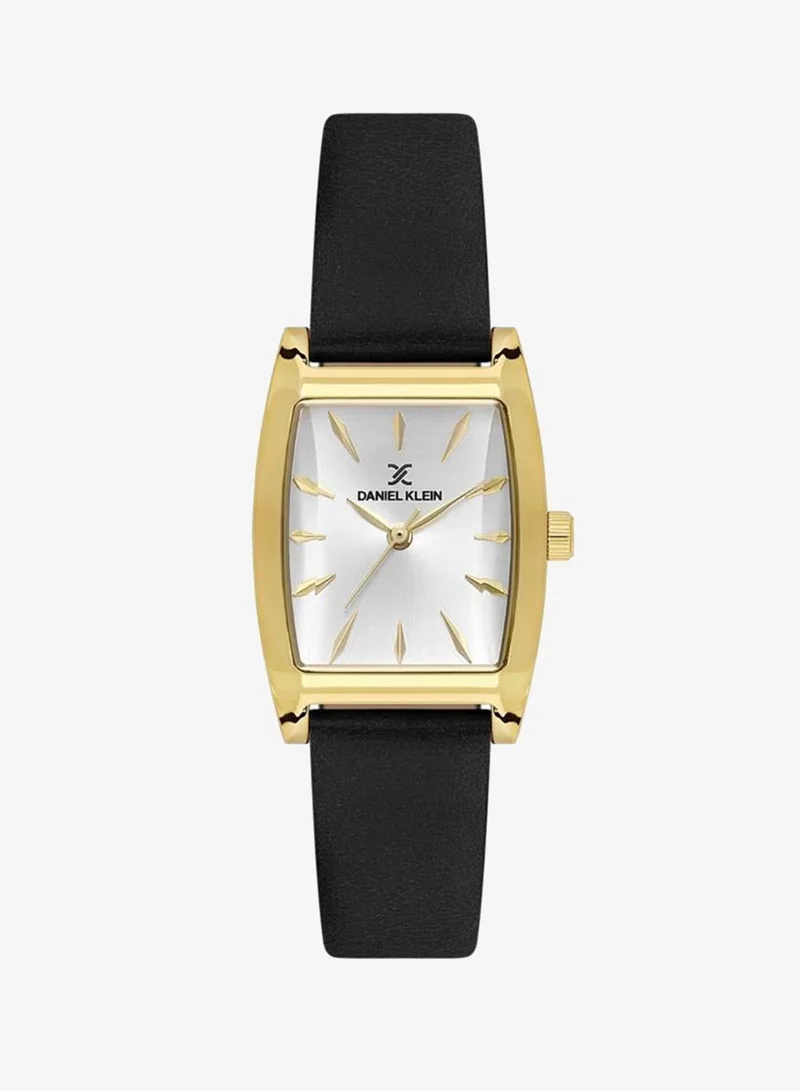 DANIEL KLEIN Women's Leather Gold Alloy Case Analog Silver Square Sunray Dial Japanese Quartz Premium 30 Meters Water Resistant