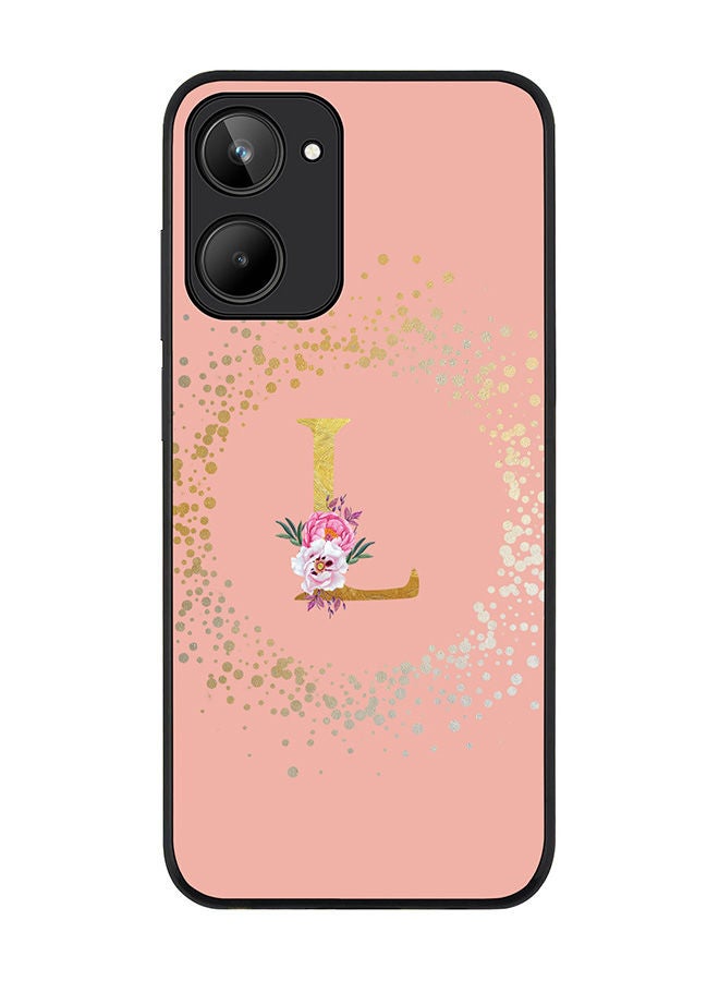 Stylizedd Rugged Black edge case for Realme 10 4G Slim fit Soft Case Flexible Rubber Edges Anti Drop TPU Cover -  Custom Monogram Initial Letter Floral Pattern Alphabet - L  (Rose Pink ) - Image 1