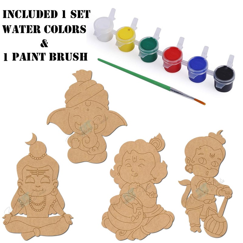 Wrapping Studio MDF Board for Lippan Art - Pre-Marked Baby Gods Design Cutouts for Craft, Painting, DIY Projects - Eco-Friendly MDF Wood, 5x3 inch, Set of 4, with Colors and Glue - Image 4