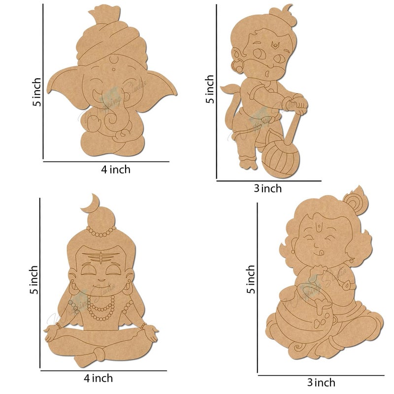 Wrapping Studio MDF Board for Lippan Art - Pre-Marked Baby Gods Design Cutouts for Craft, Painting, DIY Projects - Eco-Friendly MDF Wood, 5x3 inch, Set of 4, with Colors and Glue - Image 3