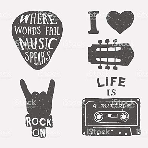 5 Ace Where Words Fail Music Speaks; I Love Guitar; Rock on ; A Mixtape Wall Poster Sticker (; 12x18 inch Without Frame; Multicolour) - Image 1