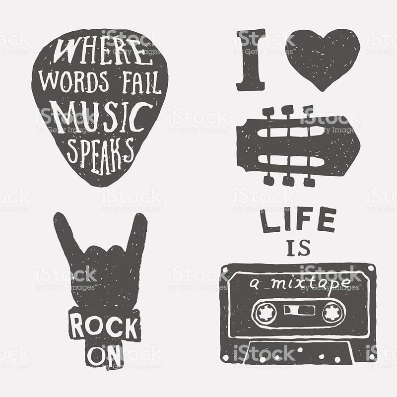 5 Ace Where Words Fail Music Speaks; I Love Guitar; Rock on ; A Mixtape Wall Poster Sticker (; 12x18 inch Without Frame; Multicolour) - Image 5