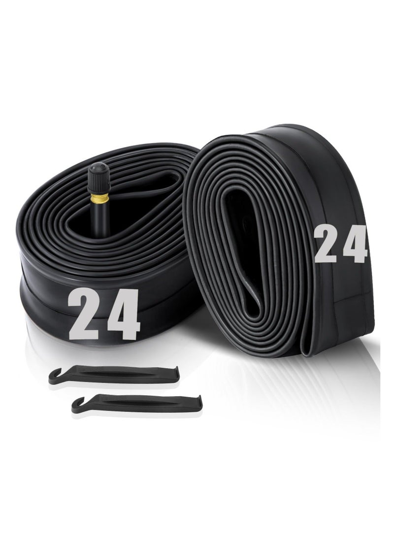 Captaintech 2 Pcs 24" Bicycle Tubes, 24x1.75-2.125 Inches Bicycle Tube with 2 Tire Levers Butyl Rubber Bike Inner Tube with 32mm Schrader Valve for Road/MTB/Kids Bike - Image 1
