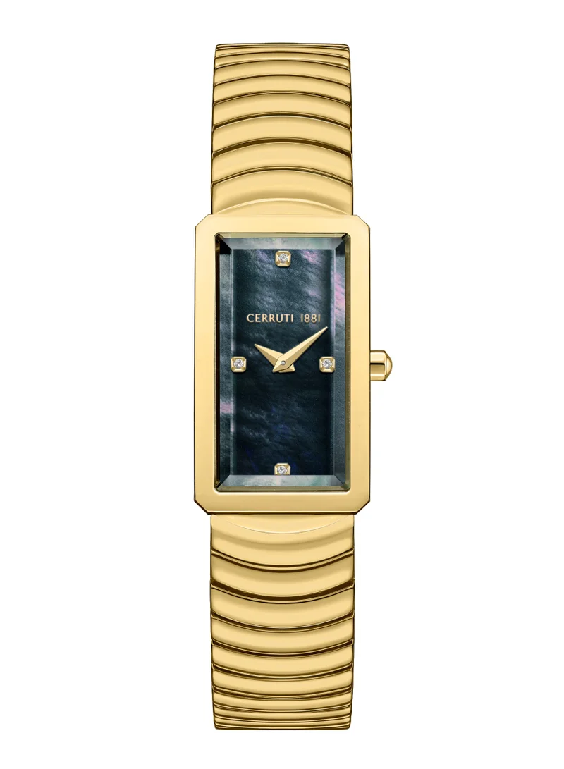 Vallucciole Black Mother-of-pearl Dial Gold Plated Analog Watch For Women, 17mm