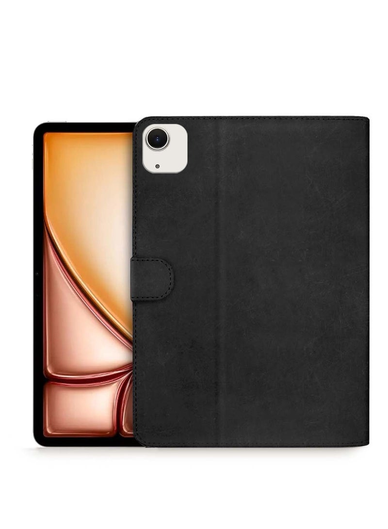 Wtech Apple iPad Air 2025 (7th Generation) M3 13 inch WTech PU Leather Magnetic Closure Flip Case Cover - Black - Image 1