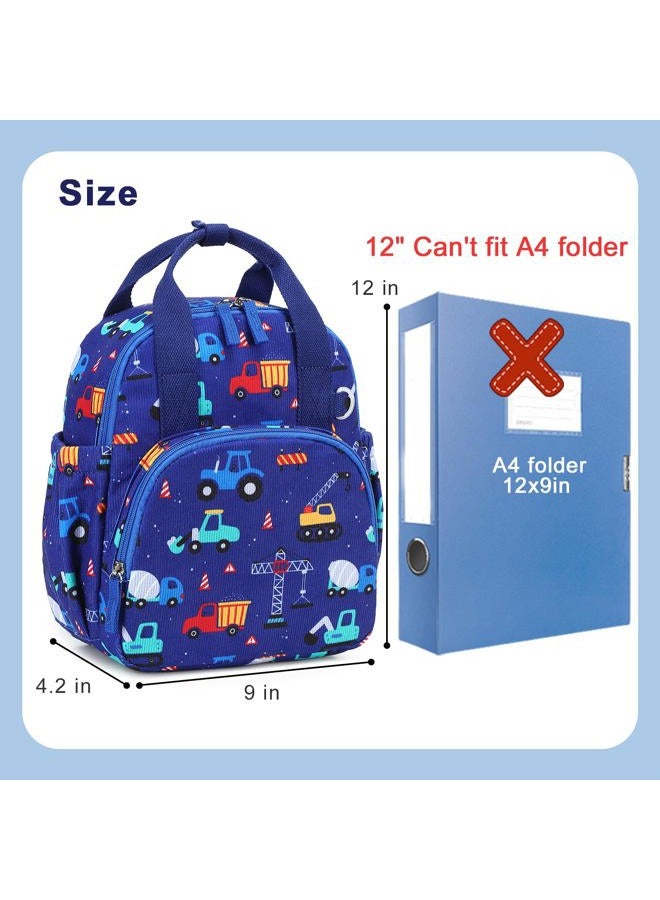 BLUBOON Toddler Backpack for Girls Boys 2-4 Cute 12" Preschool Kindergarten Backpacks Kids Daycare Bags School Travel, Engineering Vehicle - Royal Blue, Age 2-4 (12" H not Fit A4 Folder), Daypack - Image 5
