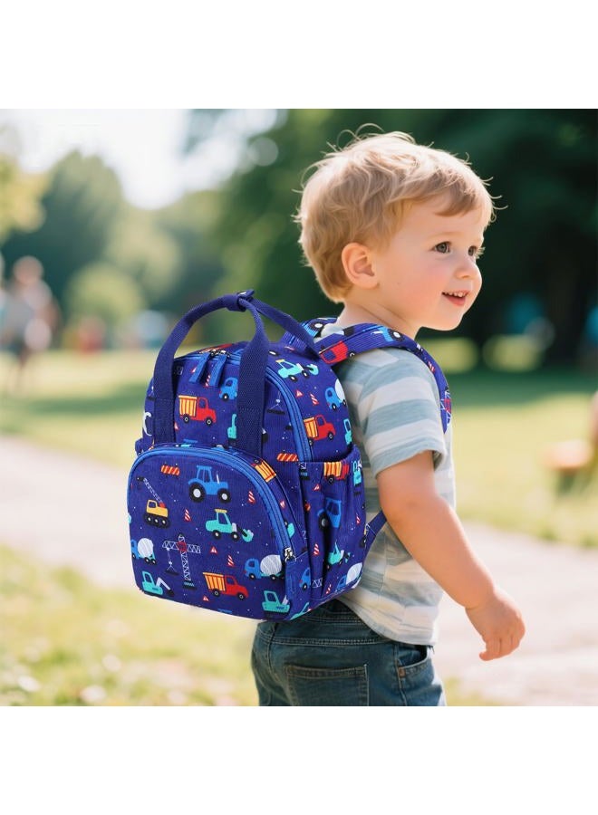 BLUBOON Toddler Backpack for Girls Boys 2-4 Cute 12" Preschool Kindergarten Backpacks Kids Daycare Bags School Travel, Engineering Vehicle - Royal Blue, Age 2-4 (12" H not Fit A4 Folder), Daypack - Image 2