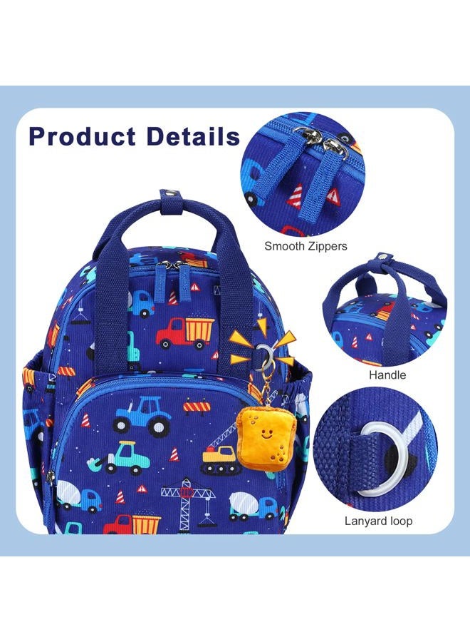 BLUBOON Toddler Backpack for Girls Boys 2-4 Cute 12" Preschool Kindergarten Backpacks Kids Daycare Bags School Travel, Engineering Vehicle - Royal Blue, Age 2-4 (12" H not Fit A4 Folder), Daypack - Image 3