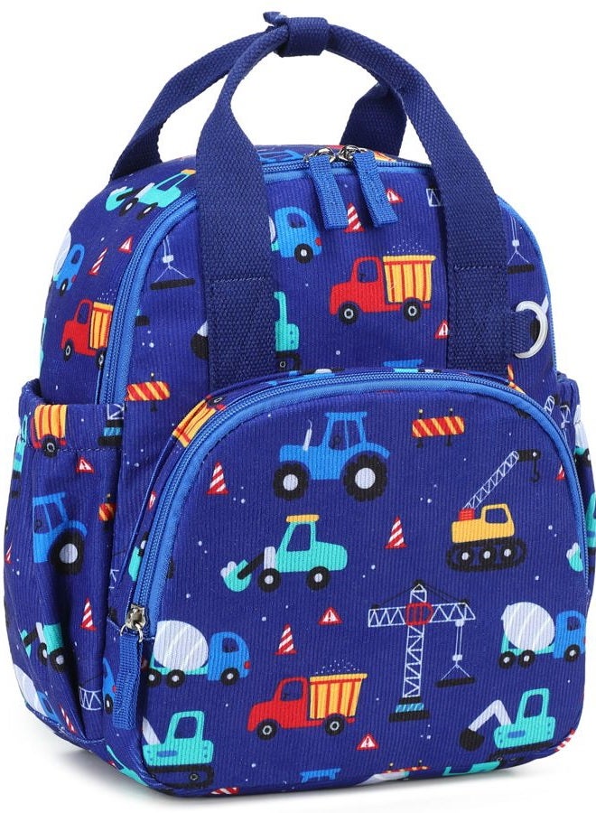 BLUBOON Toddler Backpack for Girls Boys 2-4 Cute 12" Preschool Kindergarten Backpacks Kids Daycare Bags School Travel, Engineering Vehicle - Royal Blue, Age 2-4 (12" H not Fit A4 Folder), Daypack - Image 1