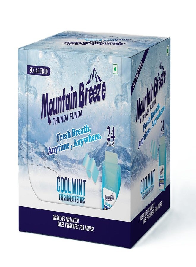 Mountain Breeze Oral Hygiene Mouth Freshener Sugar Free Cool Mint Flavoured Breath Strips (24 Strips Each Cassatte-Pack of 24 - Image 1