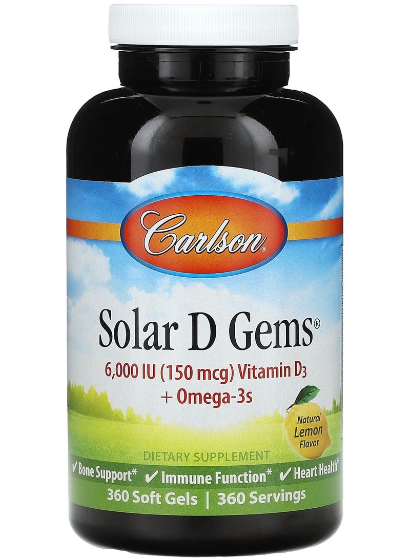 جواهر سولار دي®، فيتامين د3 + أوميغا-3، ليمون طبيعي، 360 كبسولة لينة
