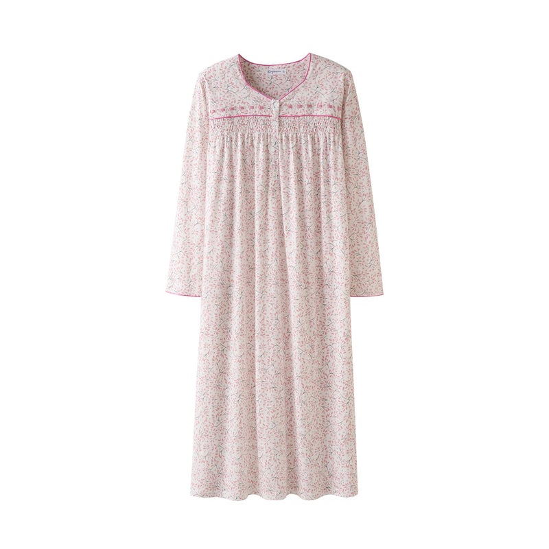 Keyocean Women Nightgowns, Soft Cotton Comfortable Long Sleeves Ladies Nightdress Sleeping Gown, Pink Flower, X-Large (XL) - Image 1