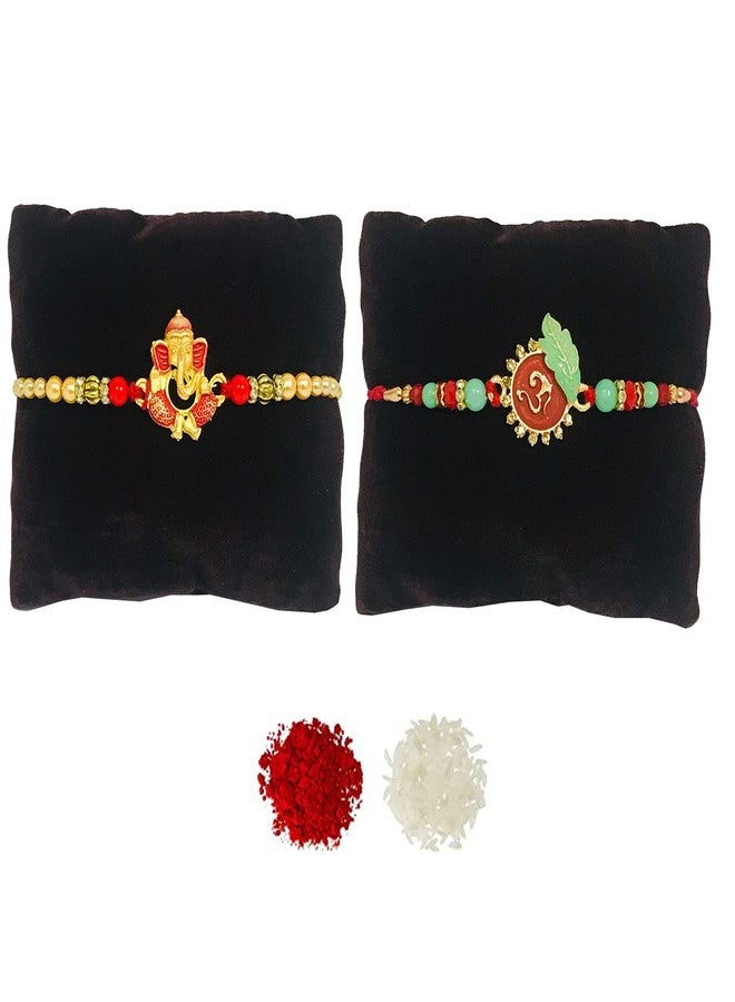 Evisha 2 Pcs Red Ganesh Om Rakhi For Brother | Rakhi Combo 120-122 | rakhi || rakhi set || rakhi for brother || rakhi for brother and bhabhi || rakhi combo || bhaiya bhabhi rakhi || rakhi gifts - Image 1