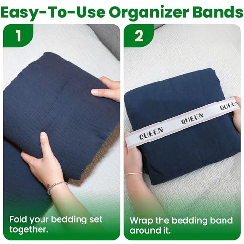ECOHomes Bed Sheet Organizer and Storage Size Label Bands | Bed Sheets Set Organizers for Linen Closet Organization - Elastic Bedding Band Labels for Organizing Bedsheet (Queen 4PCs Pack | Cream) - Image 5