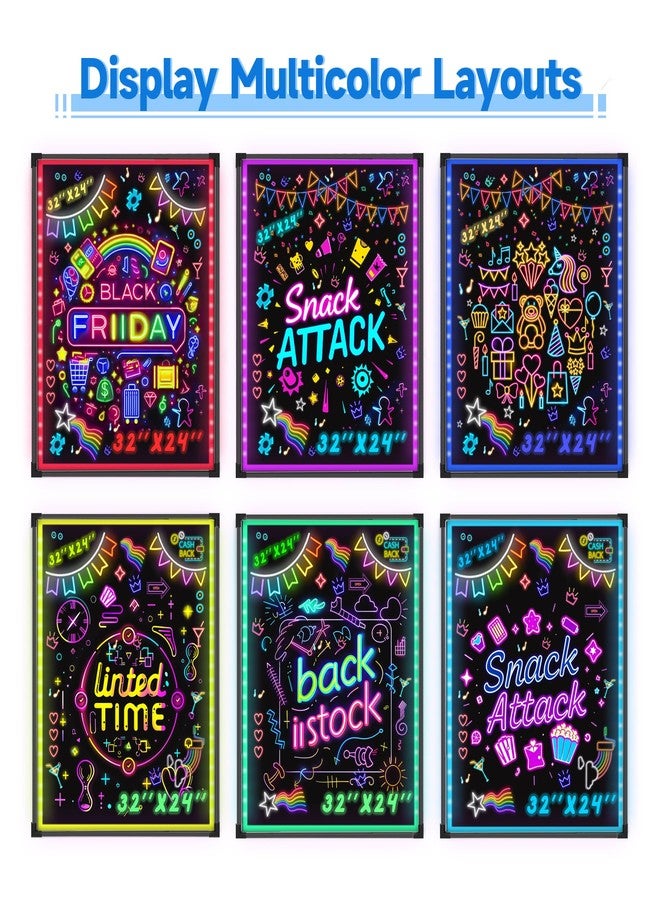 هوشيم لوحة كتابة رسائل LED من هوسيم، مقاس 16 × 12 بوصة، لوحة قائمة طعام مضيئة قابلة للمسح بتأثير النيون مع 8 أقلام تلوين، و7 أوضاع وميض، لوحة كتابة رسائل يمكنك صنعها بنفسك للمطبخ وحفلات الزفاف والعروض الترويجية - Image 3
