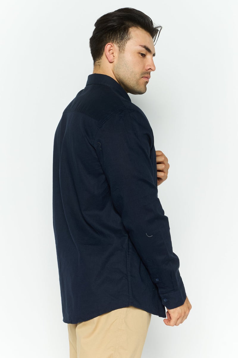 Threadbare قميص رجالي عادي بأكمام طويلة مع شعار مطرز، كحلي - Image 3