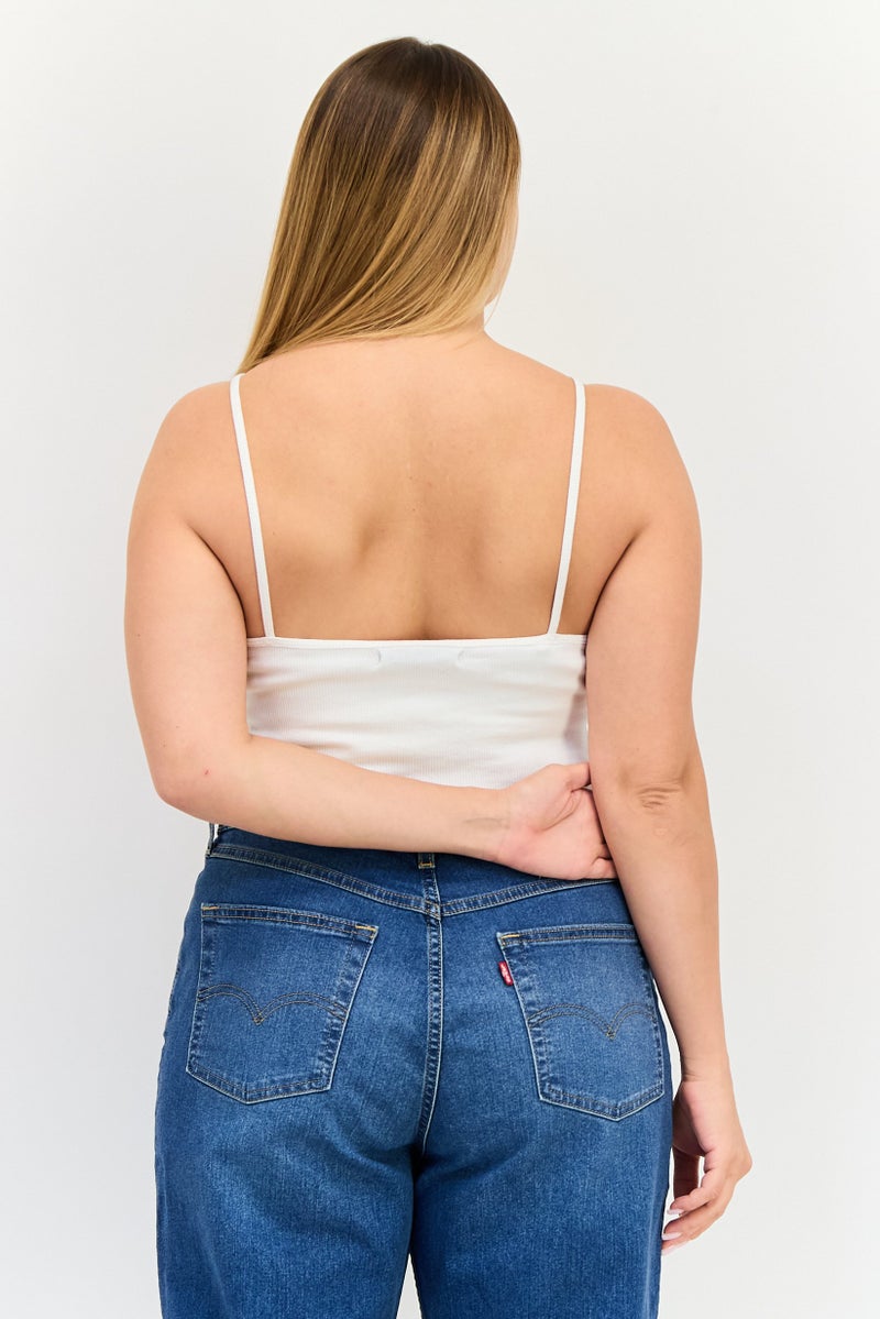 Sinsay Women Keyhole Neck Sleeveless Textured Tank Top, White - Image 3