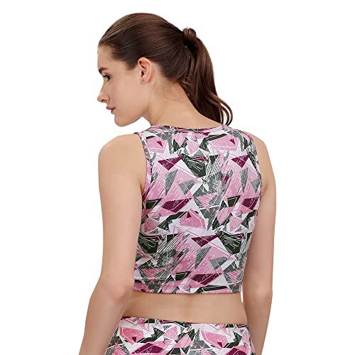SOIE Women Polyester Blend Crop Top Sleeveless Quick Dry Athleisure Printed Round Neck Top for Workout, Yoga, Gym, Multicolour, L - Image 2