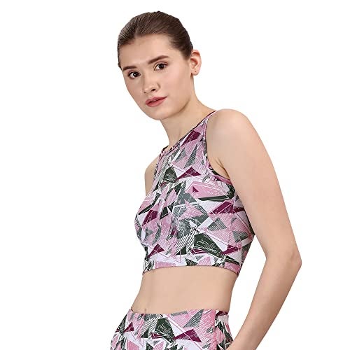 SOIE Women Polyester Blend Crop Top Sleeveless Quick Dry Athleisure Printed Round Neck Top for Workout, Yoga, Gym, Multicolour, L - Image 3