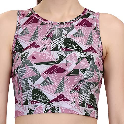 SOIE Women Polyester Blend Crop Top Sleeveless Quick Dry Athleisure Printed Round Neck Top for Workout, Yoga, Gym, Multicolour, L - Image 5