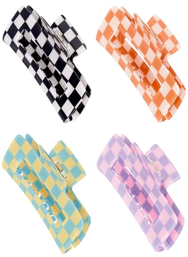 Sinide Checkered Rectangle Hair Claw Clips, Large Acrylic Multicolored Square Checker Barrettes for Thin Thick Hair Cute Non Slip Hair Jaw Clips Strong Hold Rectangle Claw Clamps for Women Ladies (4 Pack) - Image 1