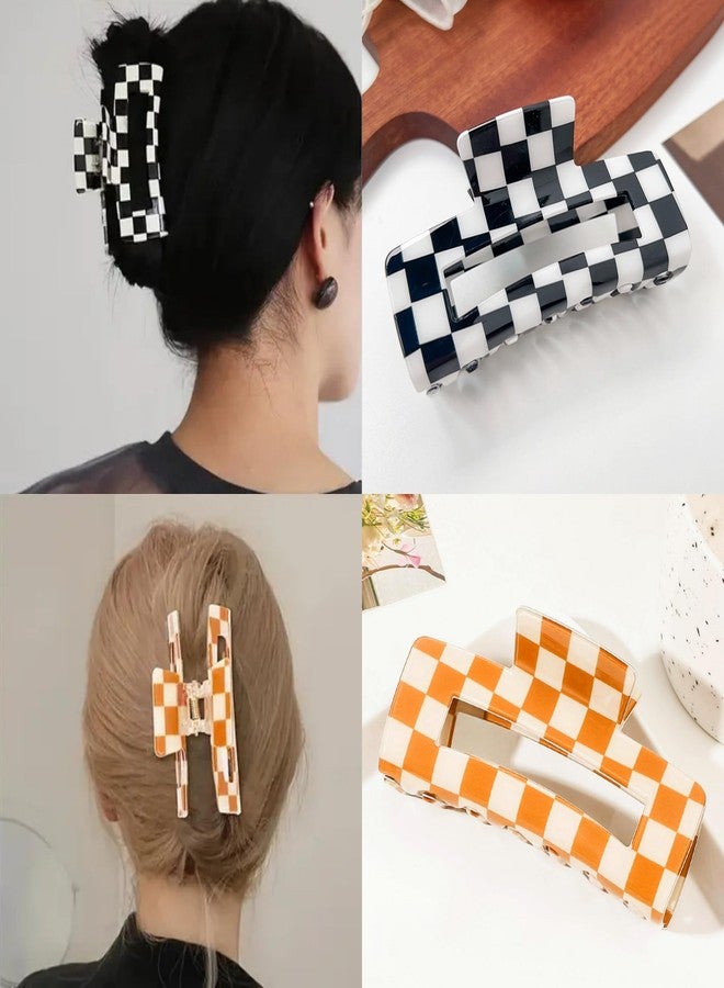 Sinide Checkered Rectangle Hair Claw Clips, Large Acrylic Multicolored Square Checker Barrettes for Thin Thick Hair Cute Non Slip Hair Jaw Clips Strong Hold Rectangle Claw Clamps for Women Ladies (4 Pack) - Image 5