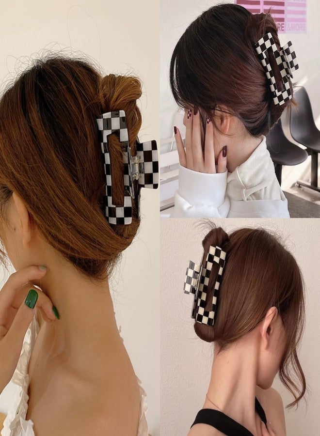 Sinide Checkered Rectangle Hair Claw Clips, Large Acrylic Multicolored Square Checker Barrettes for Thin Thick Hair Cute Non Slip Hair Jaw Clips Strong Hold Rectangle Claw Clamps for Women Ladies (4 Pack) - Image 3